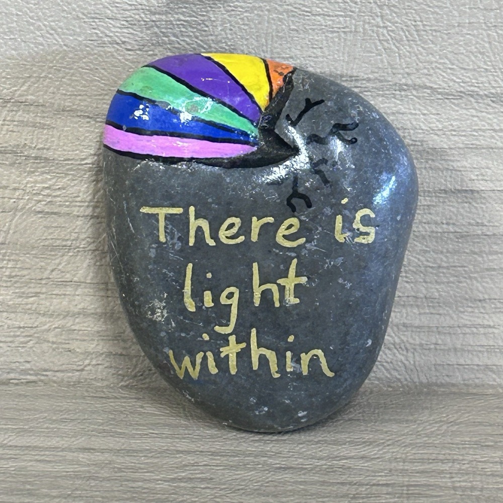 Encouragement Kindness Rock There is a light within Heart Rainbow Hand-Painted